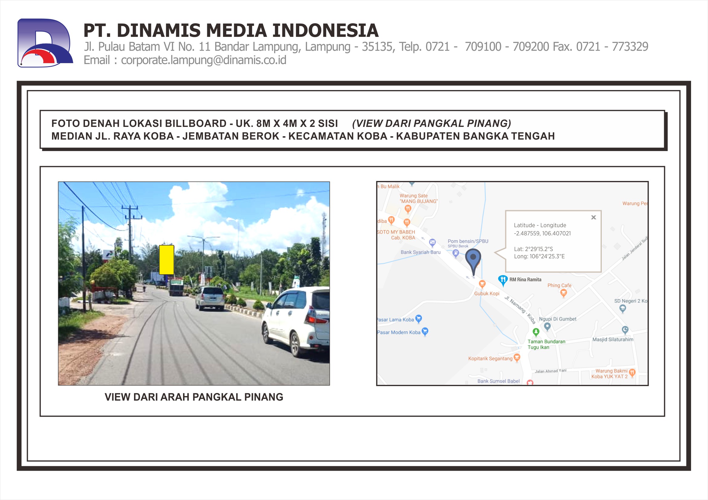 [Billboard] Median Jl. Raya Koba Jembatan Berok Koba Bangka Tengah