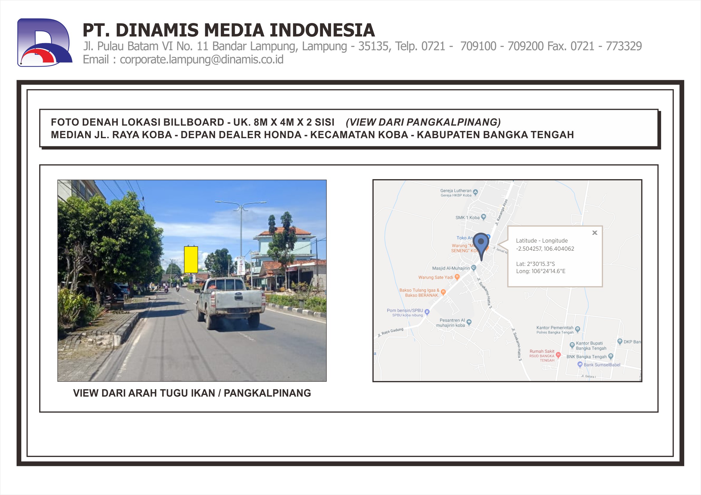 [Billboard] Median Jl. Raya Koba Dealer Honda Koba Bangka Tengah